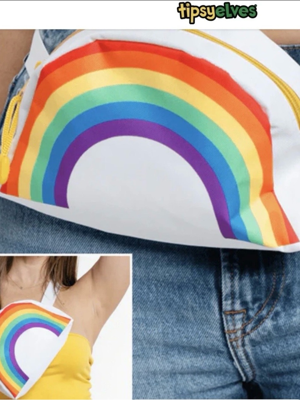 Tipsy Elves Rainbow Fanny Pack White Nylon Adjustable Waist Bag New